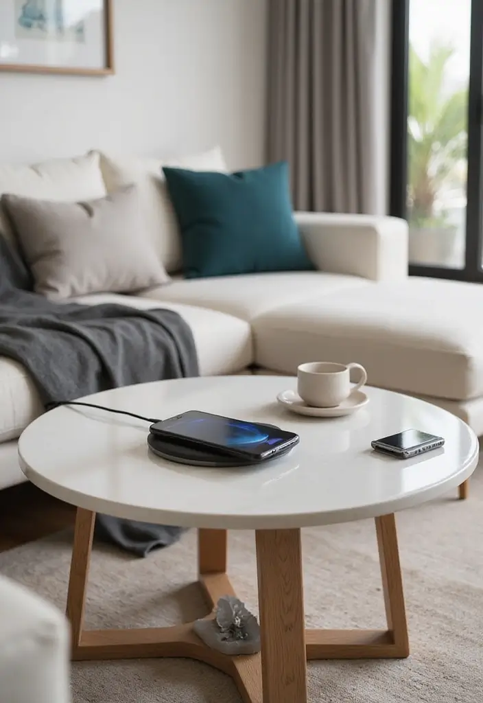 27 Living Room Table Decor Coffee Tables That Elevate the Look - 18. Tech-Friendly Decor