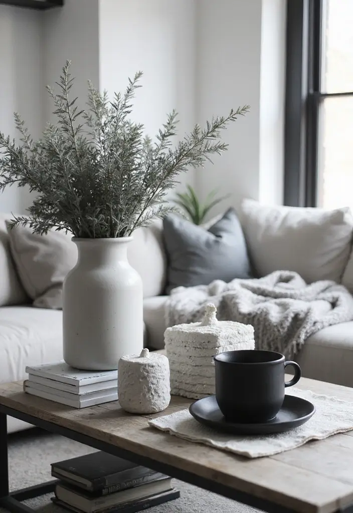 27 Living Room Table Decor Coffee Tables That Elevate the Look - 8. Monochrome Magic