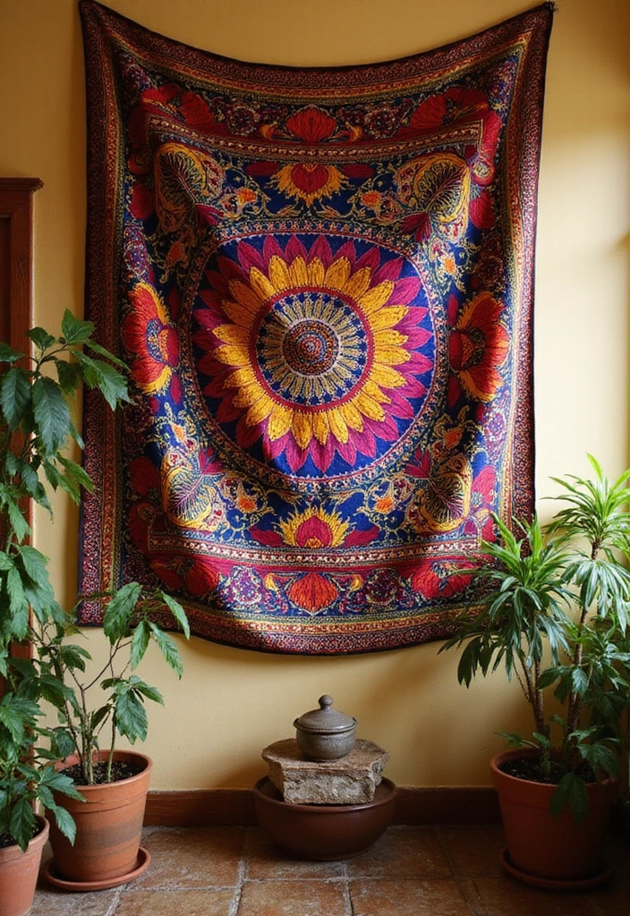 27 Living Room Wall Decor Ideas Indian Style That Add Color and Culture - 1. Vibrant Tapestries