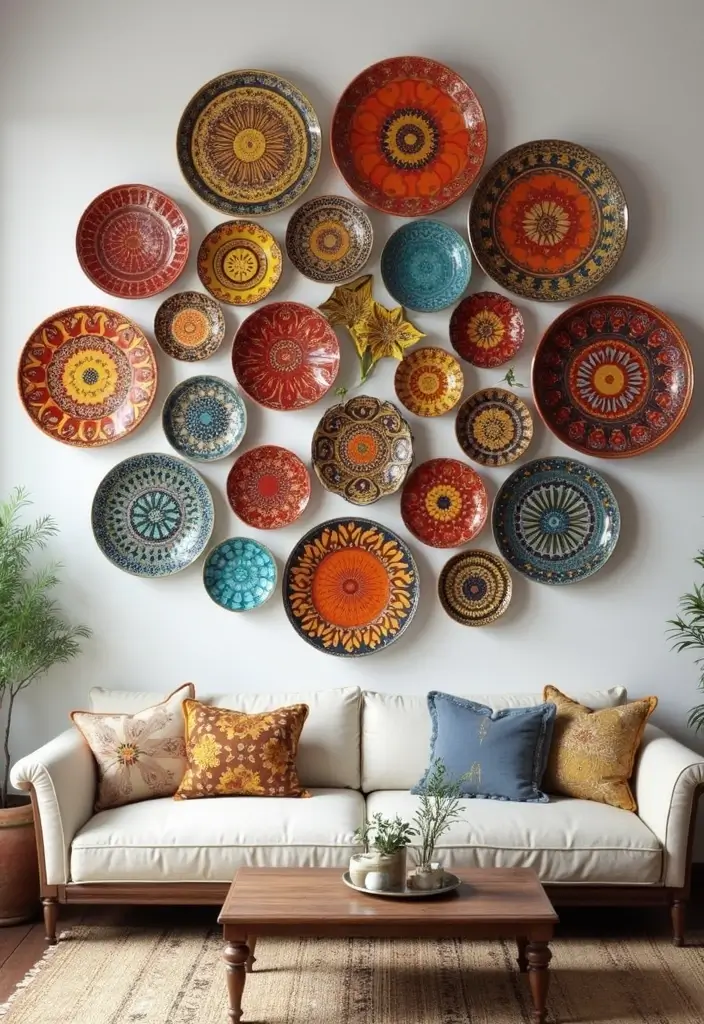 27 Living Room Wall Decor Ideas Indian Style That Add Color and Culture - 10. Intricate Wall Plates