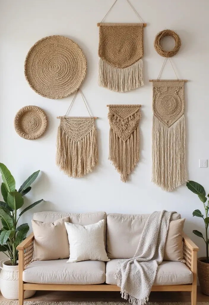 27 Living Room Wall Decor Ideas Indian Style That Add Color and Culture - 11. Jute and Sisal Wall Hangings
