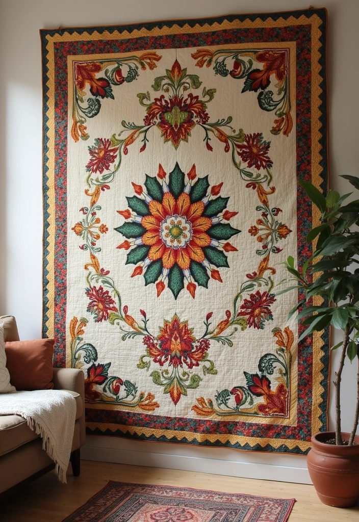 27 Living Room Wall Decor Ideas Indian Style That Add Color and Culture - 14. Traditional Quilts and Blankets
