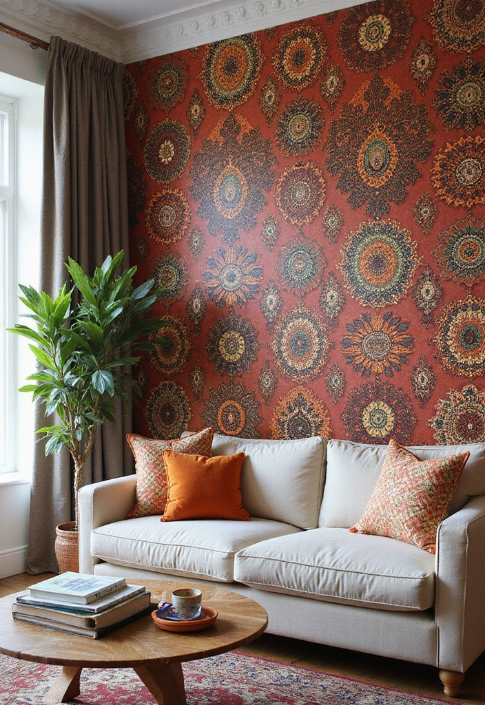 27 Living Room Wall Decor Ideas Indian Style That Add Color and Culture - 15. Indian Patterned Wallpaper