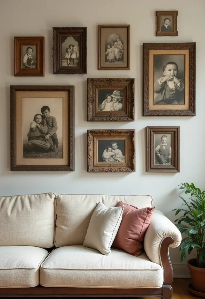 27 Living Room Wall Decor Ideas Indian Style That Add Color and Culture - 19. Vintage Frames