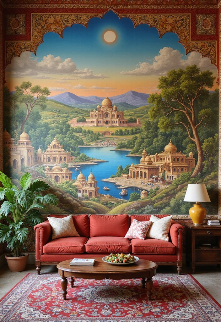 27 Living Room Wall Decor Ideas Indian Style That Add Color and Culture - 3. Hand-painted Murals