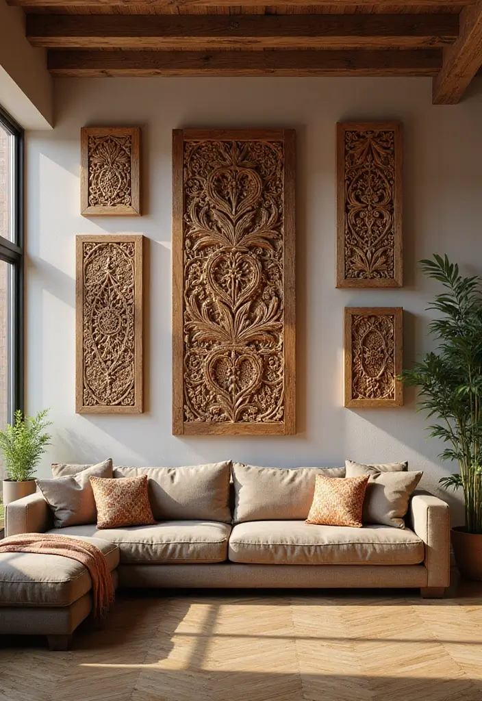 27 Living Room Wall Decor Ideas Indian Style That Add Color and Culture - 6. Indian Wooden Carvings
