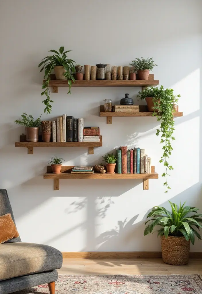 27 Living Room Wall Decor Ideas Indian Style That Add Color and Culture - 9. Wall-mounted Shelves