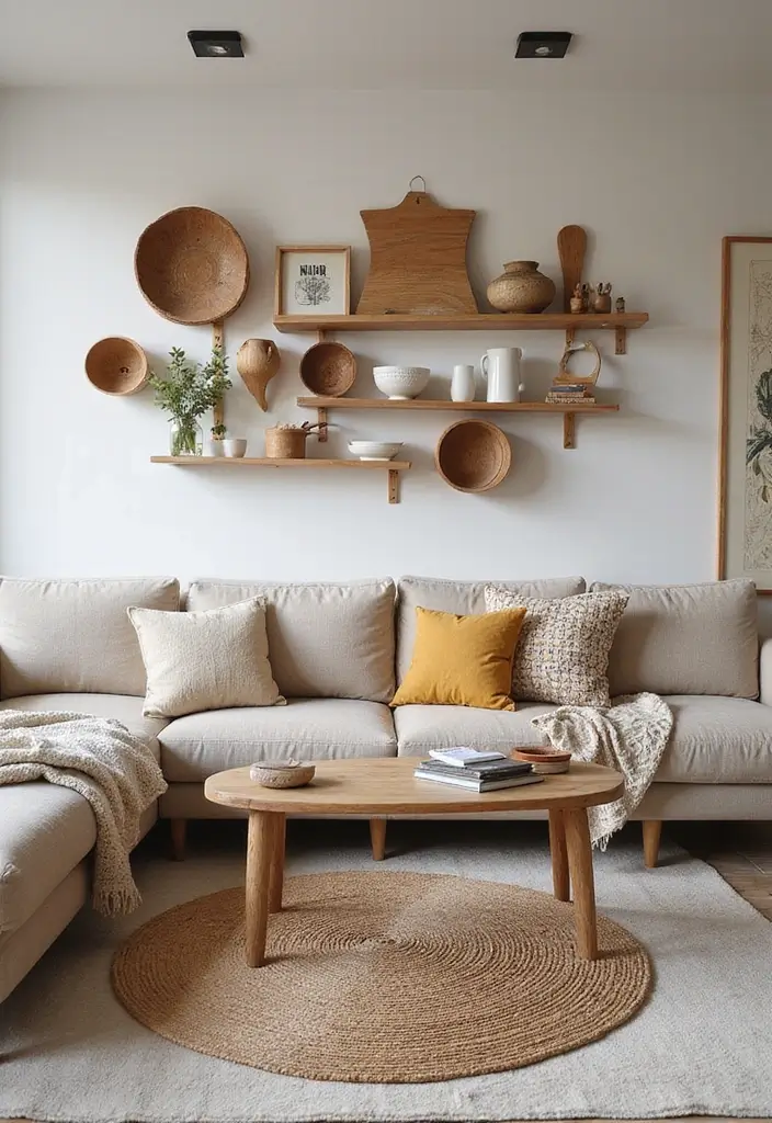27 Natural Tones Living Room Ideas That Feel Calm and Organic - 19. Handcrafted Items for a Personal Touch