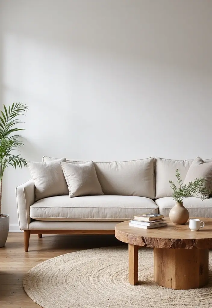 27 Natural Tones Living Room Ideas That Feel Calm and Organic - 23. Elegant Minimalism with Natural Accents