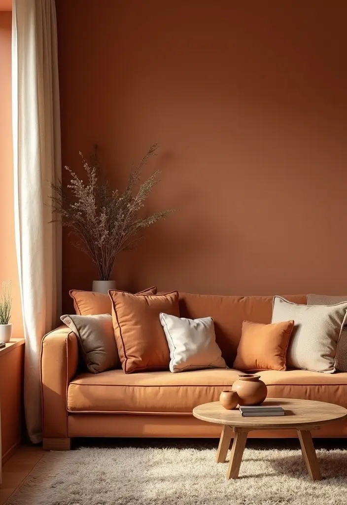 27 Natural Tones Living Room Ideas That Feel Calm and Organic - 3. Warm Terracotta Hues