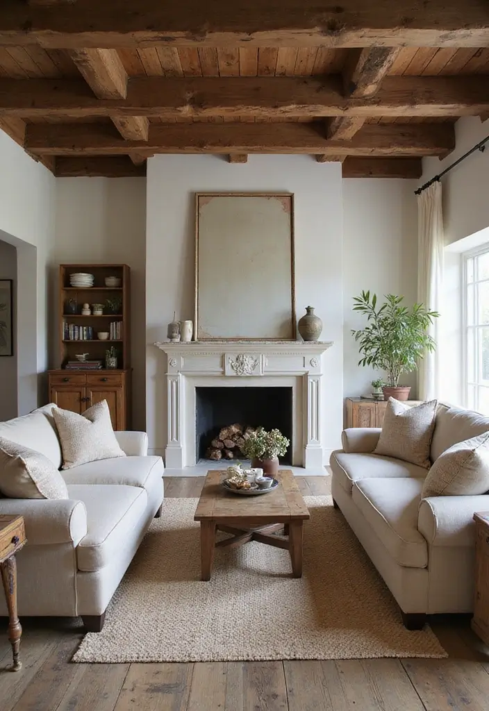 27 Natural Tones Living Room Ideas That Feel Calm and Organic - 7. Rustic Chic with Natural Elements