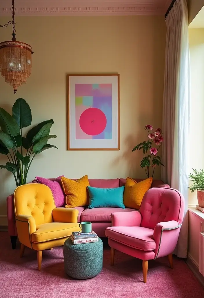 27 Nook Ideas Living Room That Create Cozy Corners - 15. The Color-Pop Corner