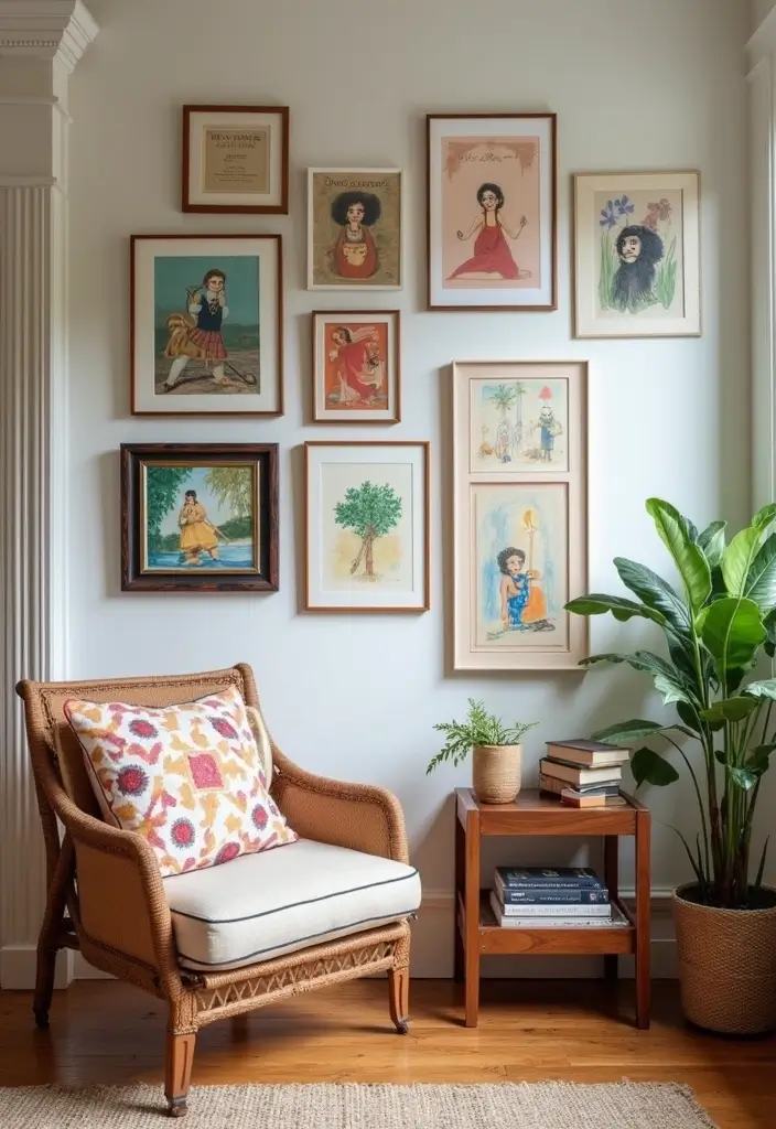 27 Nook Ideas Living Room That Create Cozy Corners - 4. The Artful Gallery Nook