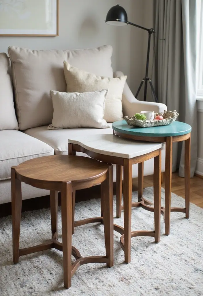 27 Side Table Ideas Living Room That Feel Functional and Decorative - 1. Nesting Tables for Versatile Storage