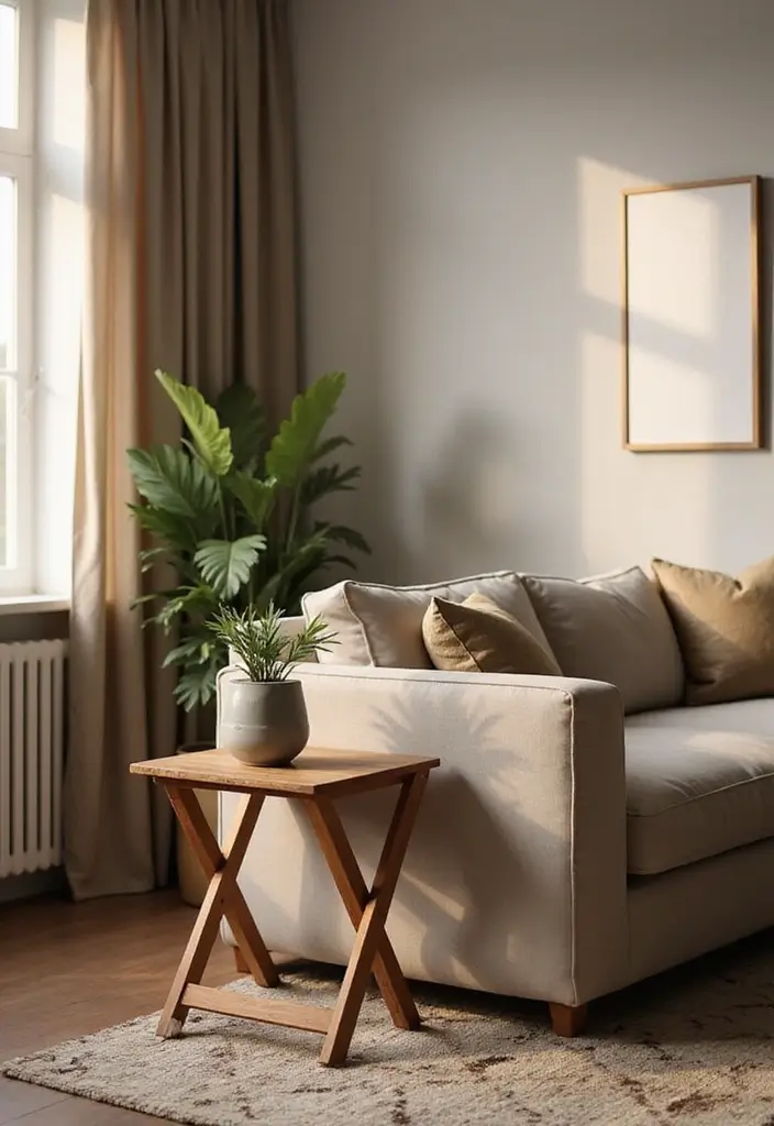 27 Side Table Ideas Living Room That Feel Functional and Decorative - 17. Foldable Side Tables for Compact Spaces