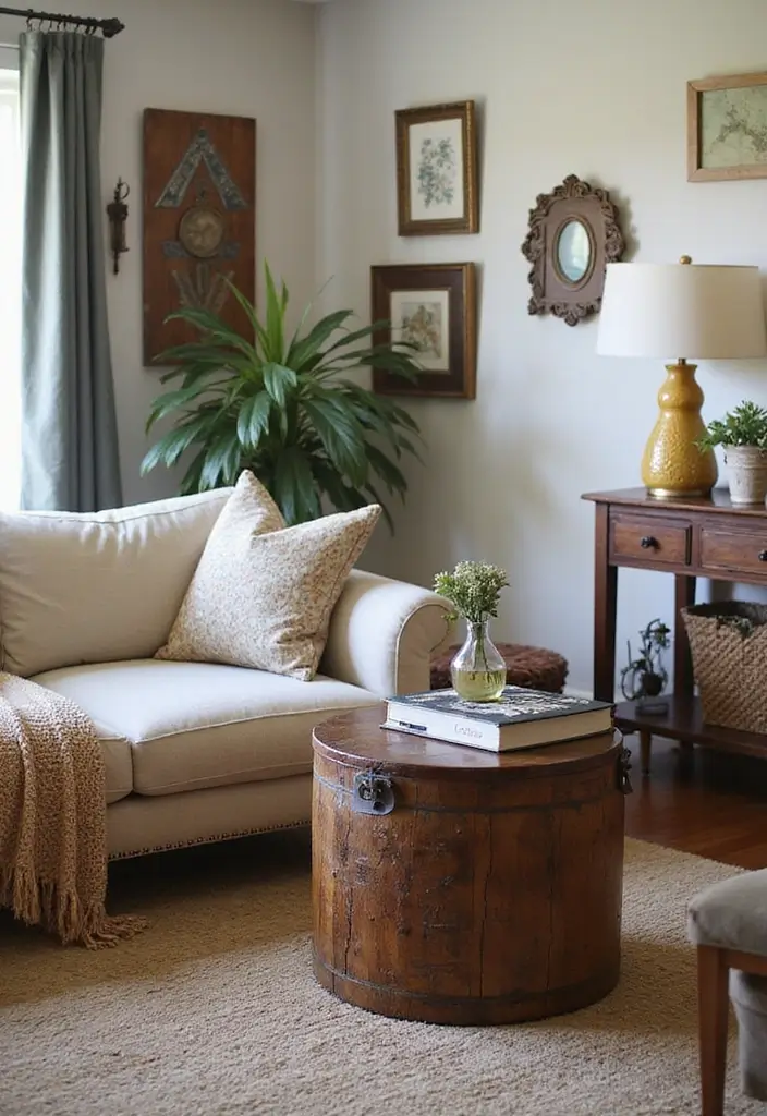 27 Side Table Ideas Living Room That Feel Functional and Decorative - 18. Repurposed Side Tables for a Unique Touch