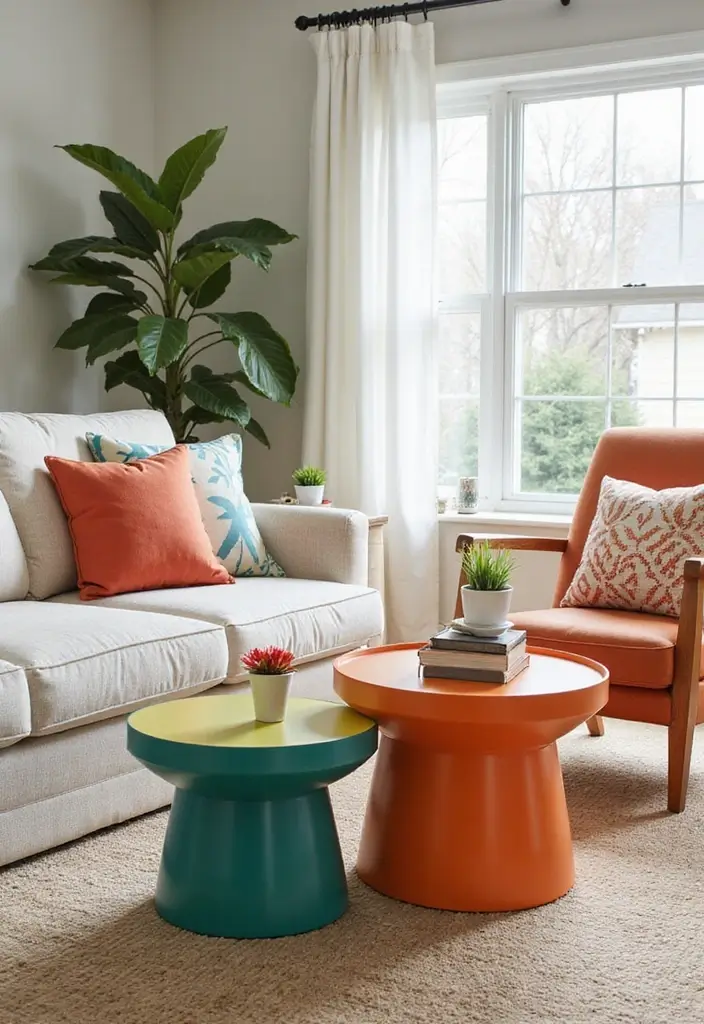 27 Side Table Ideas Living Room That Feel Functional and Decorative - 21. Boldly Colored Side Tables