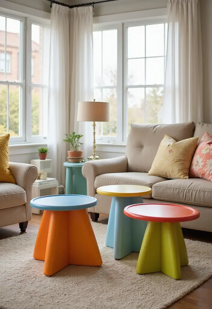 27 Side Table Ideas Living Room That Feel Functional and Decorative - 24. Playful, Kids-Friendly Side Tables