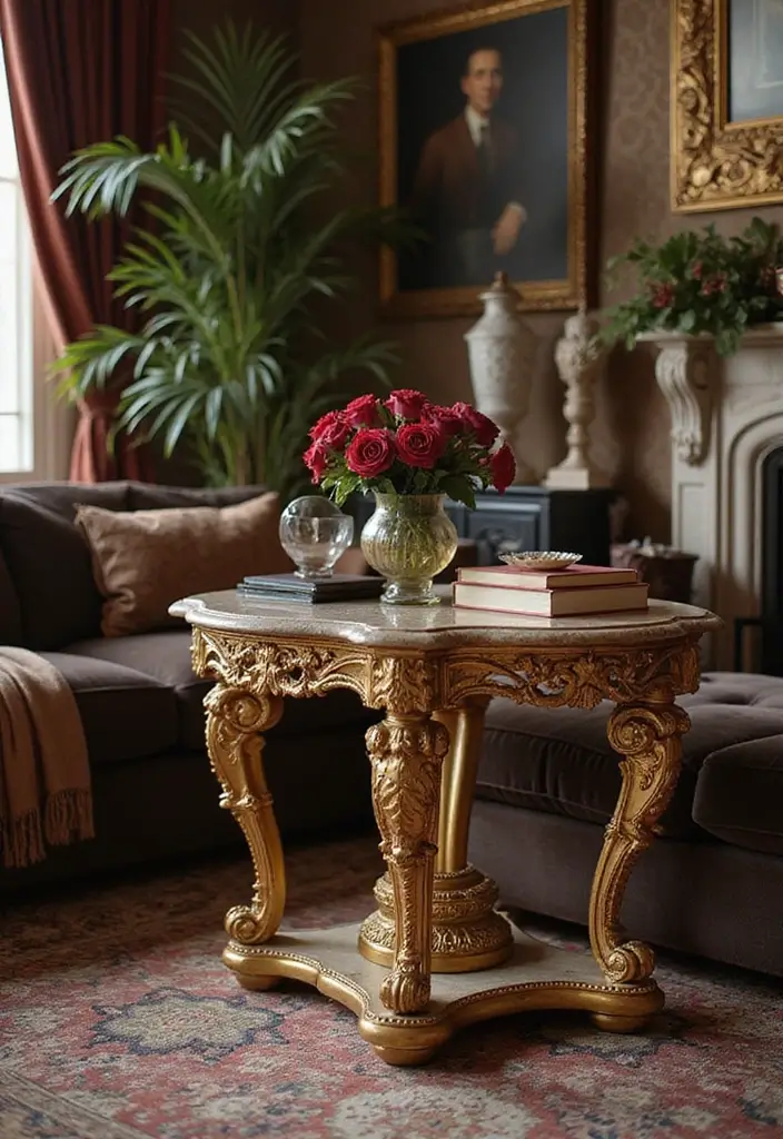 27 Side Table Ideas Living Room That Feel Functional and Decorative - 27. Luxurious Side Tables with Fine Details