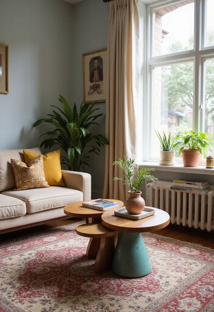 27 Side Table Ideas Living Room That Feel Functional and Decorative - 7. Accent Tables with Creative Shapes