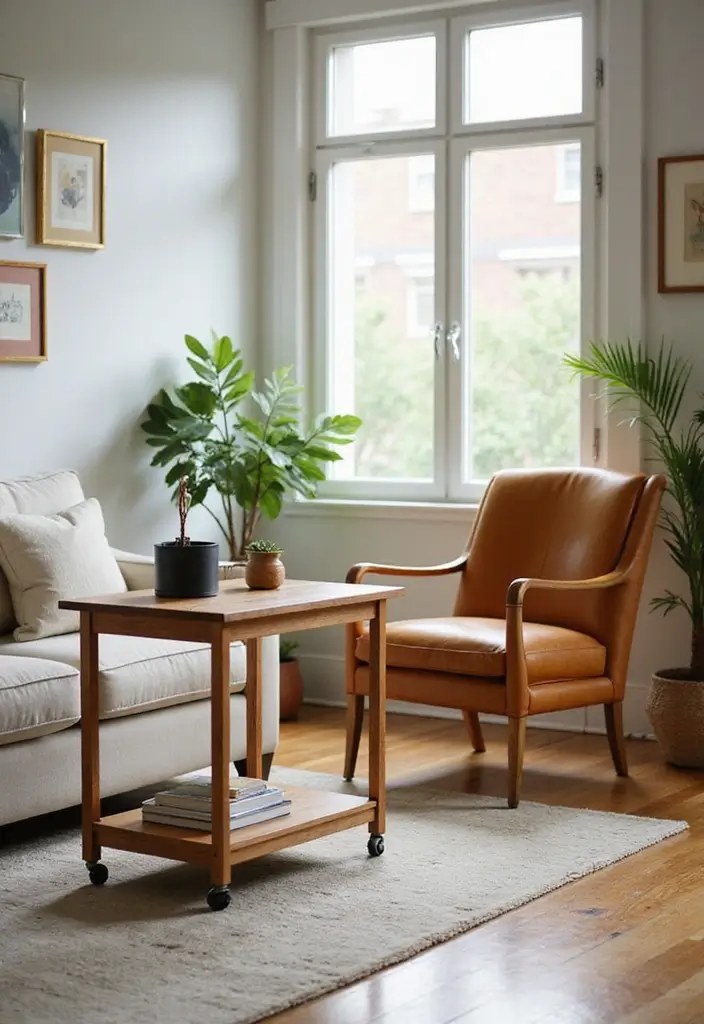 27 Side Table Ideas Living Room That Feel Functional and Decorative - 9. Mobile Tables for Flexibility