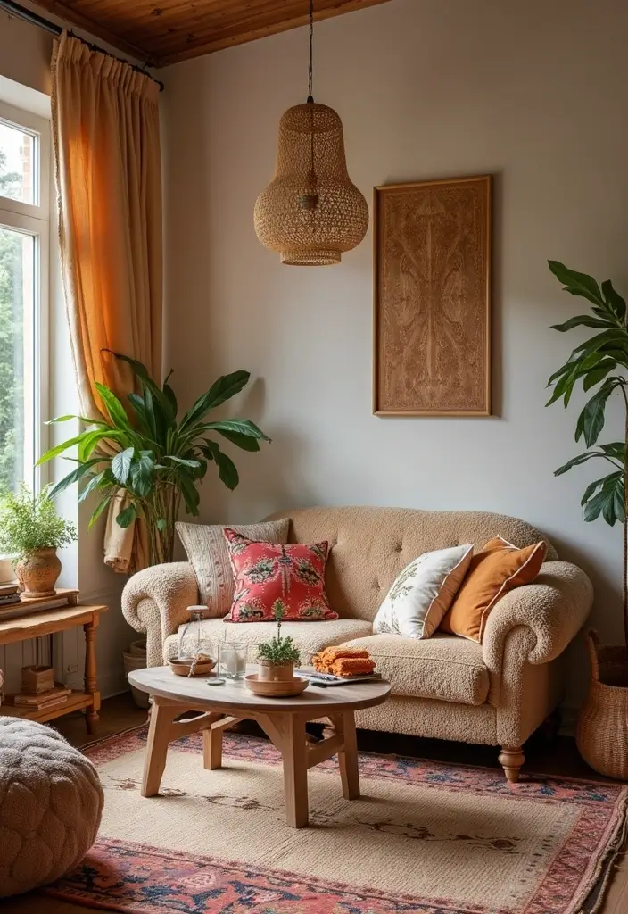 27 Teddy Sofa Living Room Design Ideas That Feel Soft and Playful - 11. Teddy Sofa and Boho Chic