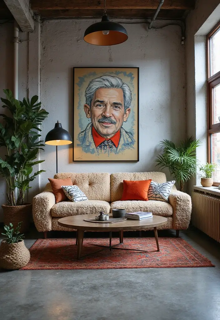 27 Teddy Sofa Living Room Design Ideas That Feel Soft and Playful - 14. Teddy Sofa and Urban Loft Style