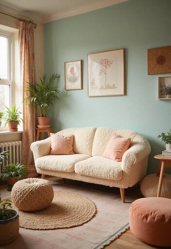 27 Teddy Sofa Living Room Design Ideas That Feel Soft and Playful - 2. Retro Vibes with Teddy Sofas