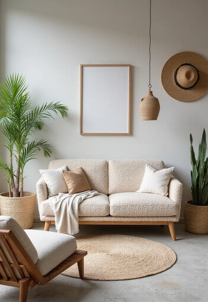 27 Teddy Sofa Living Room Design Ideas That Feel Soft and Playful - 25. Teddy Sofa with an Outdoor Touch