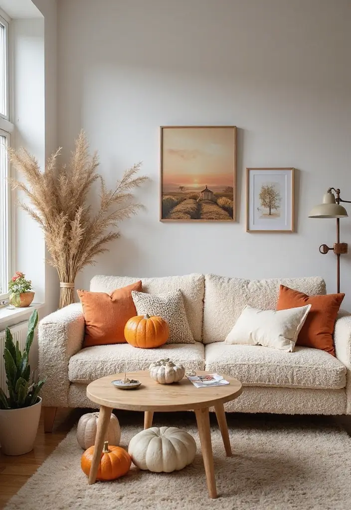 27 Teddy Sofa Living Room Design Ideas That Feel Soft and Playful - 27. Seasonal Teddy Sofa Decor