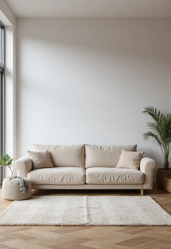 27 Teddy Sofa Living Room Design Ideas That Feel Soft and Playful - 3. Minimalist Teddy Sofa Designs