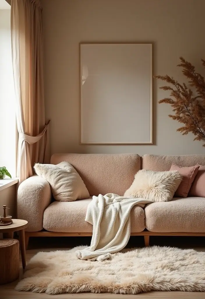 27 Teddy Sofa Living Room Design Ideas That Feel Soft and Playful - 7. Soft Textures All Around
