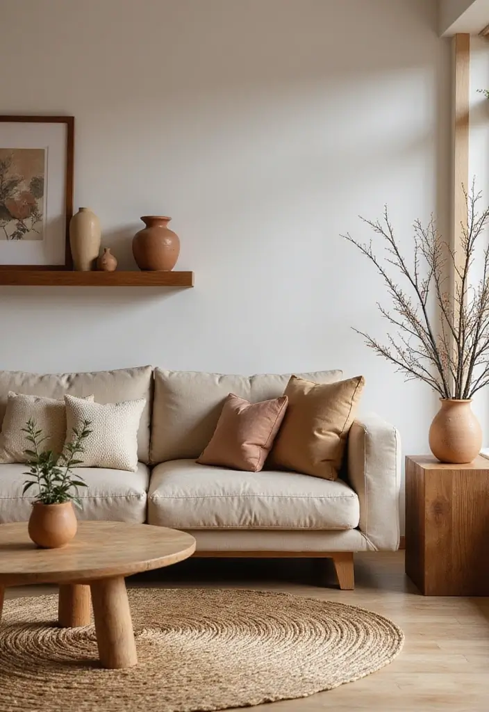 27 Vibey Living Room Aesthetic Ideas That Feel Chill and Modern - 1. Earthy Tones and Textures