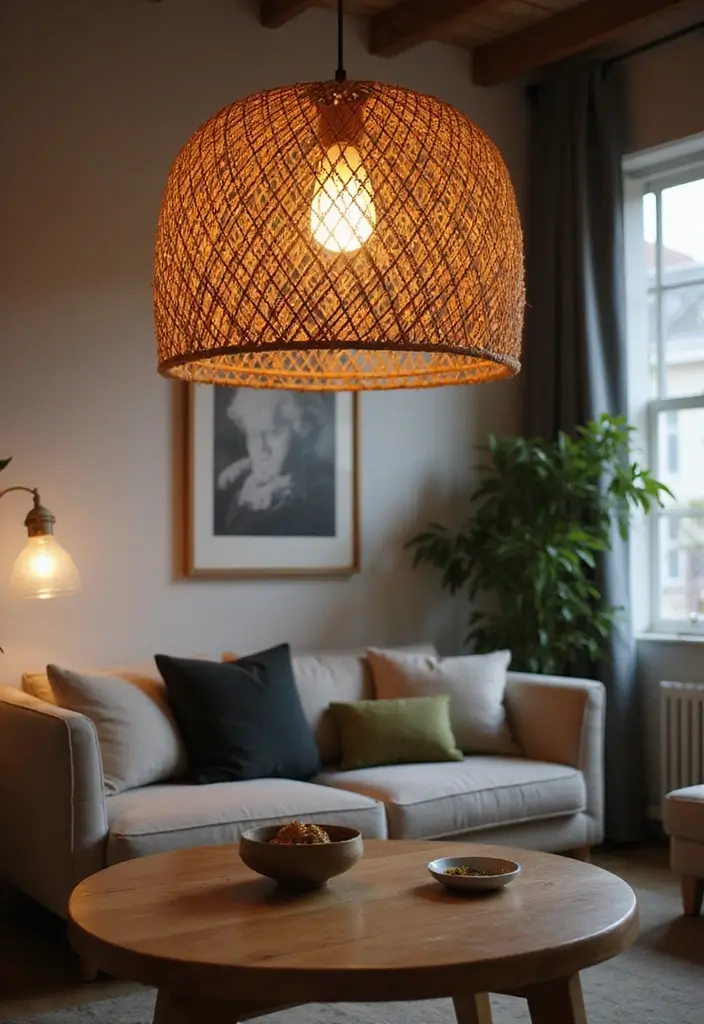 27 Vibey Living Room Aesthetic Ideas That Feel Chill and Modern - 11. Statement Lighting Fixtures