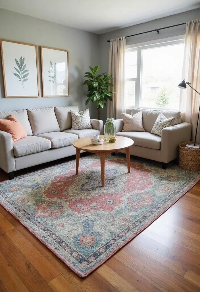 27 Vibey Living Room Aesthetic Ideas That Feel Chill and Modern - 13. Layered Rugs for Depth