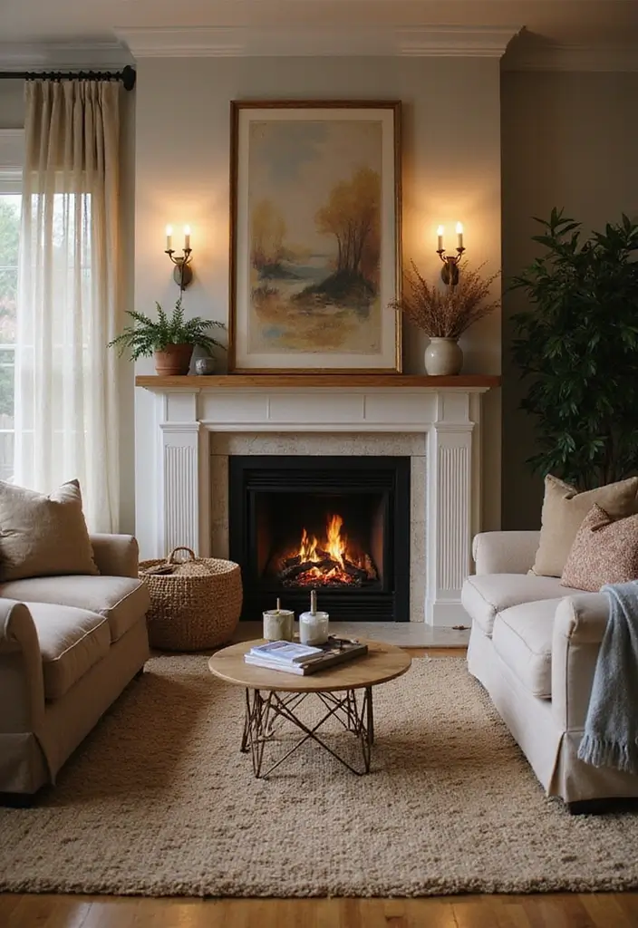 27 Vibey Living Room Aesthetic Ideas That Feel Chill and Modern - 14. Cozy Fireplaces as Focal Points