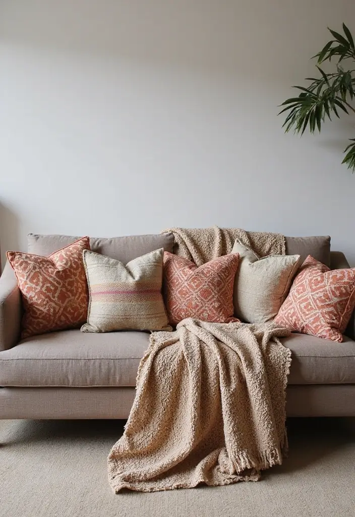 27 Vibey Living Room Aesthetic Ideas That Feel Chill and Modern - 17. Accent Pillows and Throws
