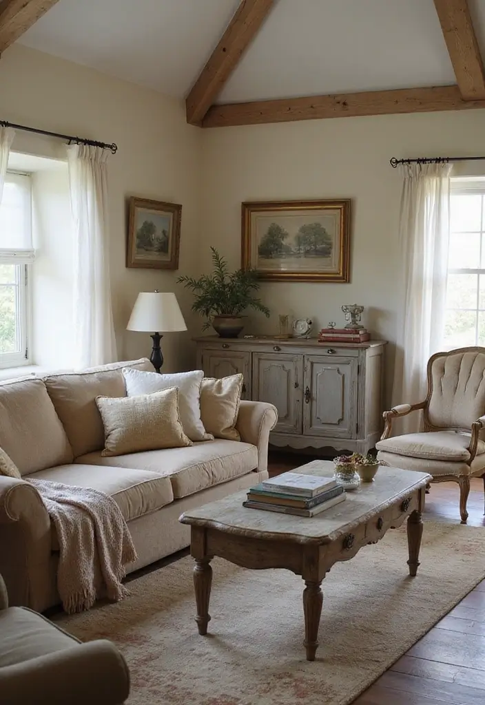 27 Vibey Living Room Aesthetic Ideas That Feel Chill and Modern - 21. Distressed Finishes for Mood