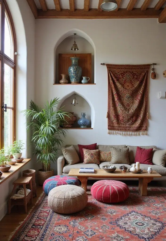 27 Vibey Living Room Aesthetic Ideas That Feel Chill and Modern - 26. Combining Cultures in Decor