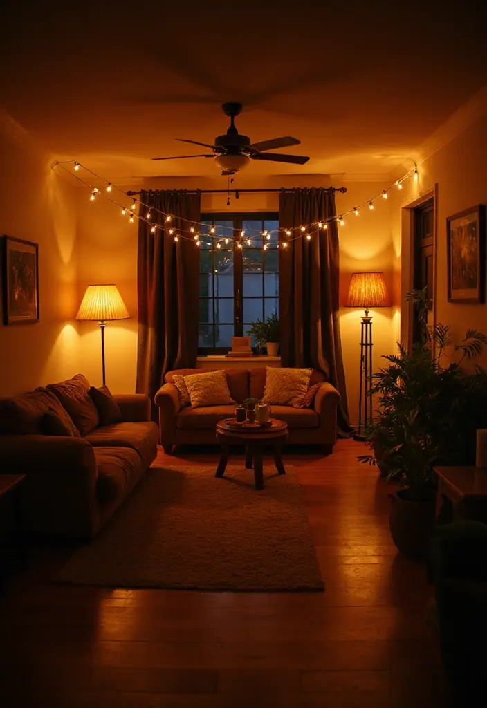 27 Vibey Living Room Aesthetic Ideas That Feel Chill and Modern - 4. Soft Lighting for an Inviting Glow