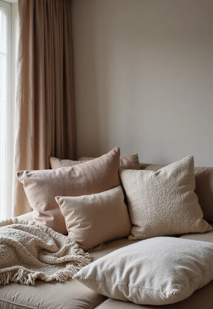 27 Vibey Living Room Aesthetic Ideas That Feel Chill and Modern - 9. Textured Fabrics for Comfort