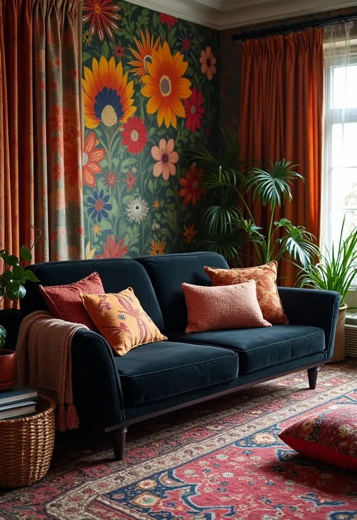 28 Black Couch Boho Living Room Ideas That Feel Cool and Eclectic - 12. Mixing Patterns Boldly