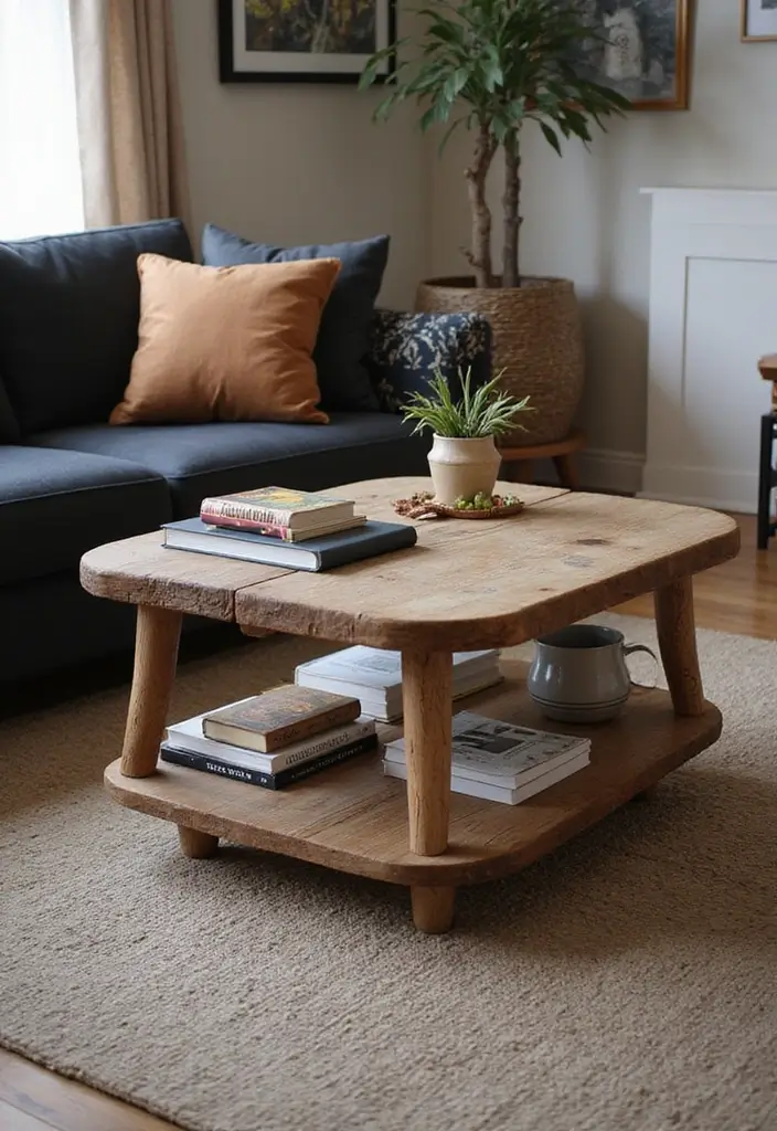 28 Black Couch Boho Living Room Ideas That Feel Cool and Eclectic - 14. Unique Coffee Tables
