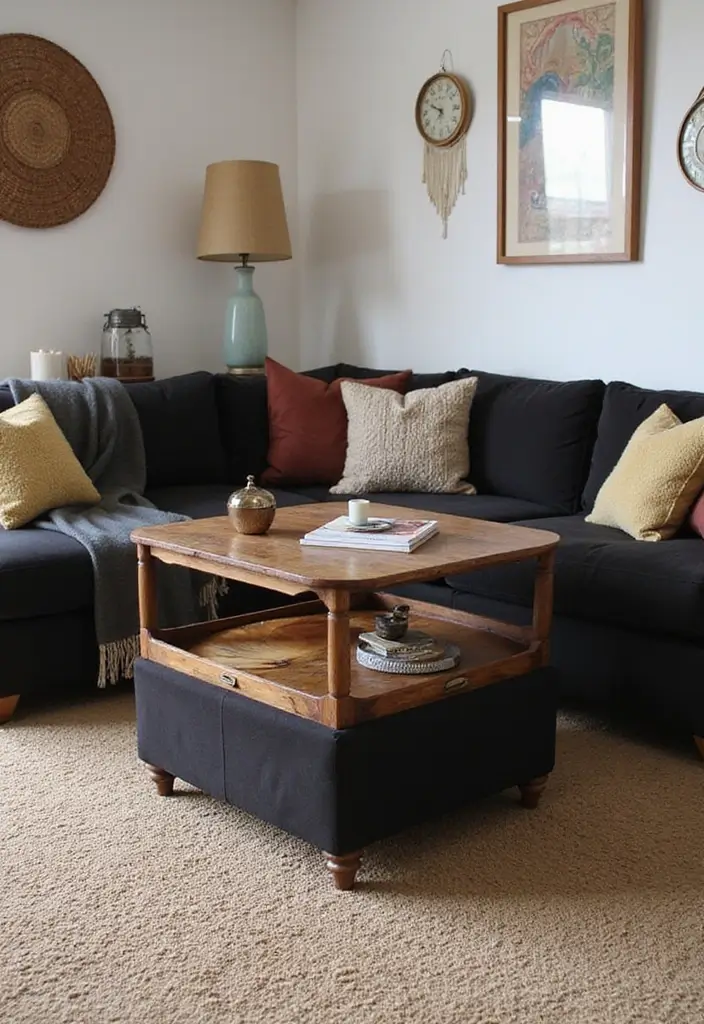 28 Black Couch Boho Living Room Ideas That Feel Cool and Eclectic - 19. Multi-functional Furniture