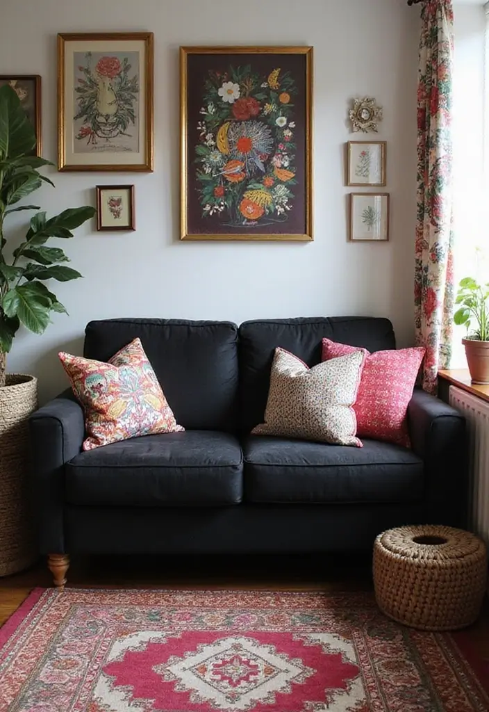 28 Black Couch Boho Living Room Ideas That Feel Cool and Eclectic - 25. Whimsical Element