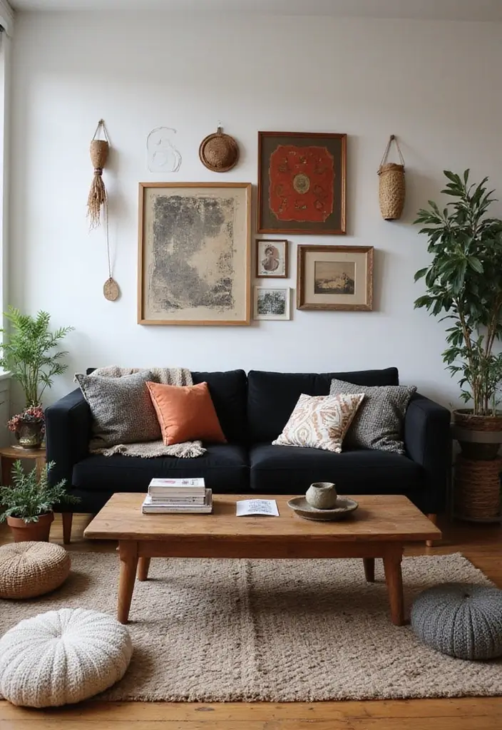 28 Black Couch Boho Living Room Ideas That Feel Cool and Eclectic - 28. Embracing Imperfection