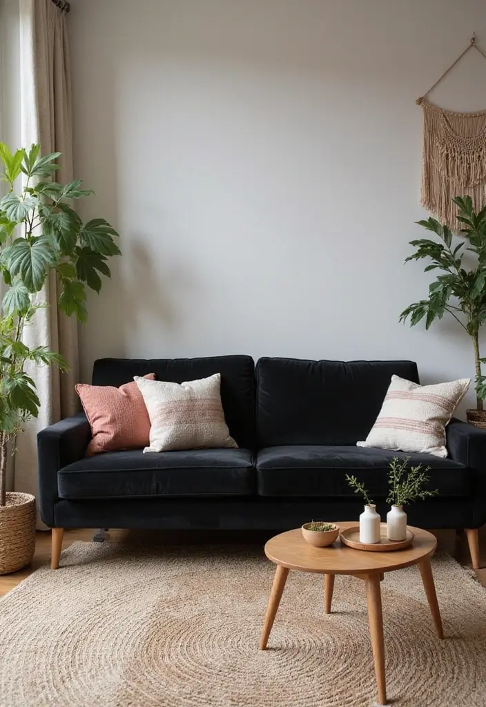 28 Black Couch Boho Living Room Ideas That Feel Cool and Eclectic - 9. Sustainable Materials