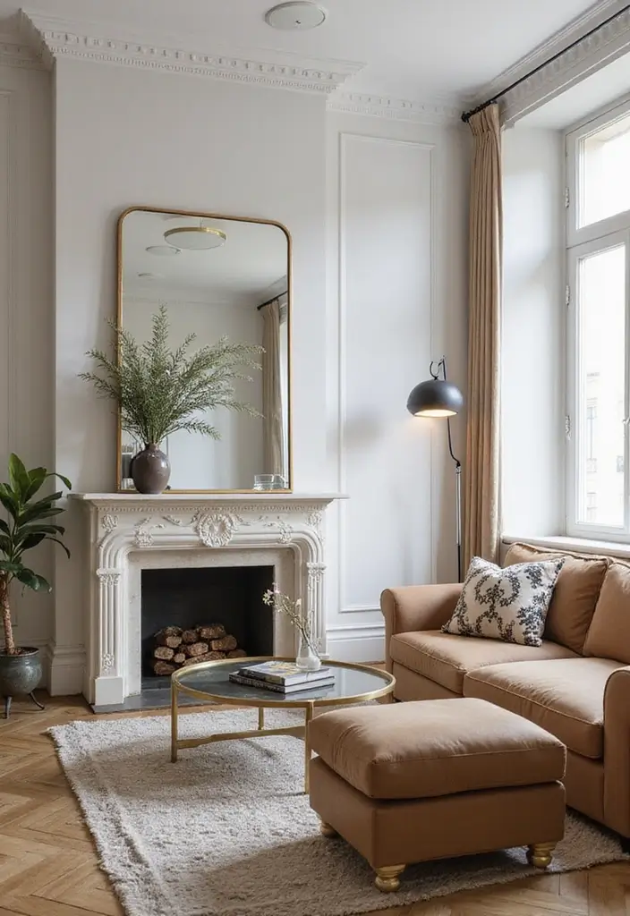 28 Boujee Apartment Living Room Ideas That Exude Glam Luxury - 10. Artful Mirrors