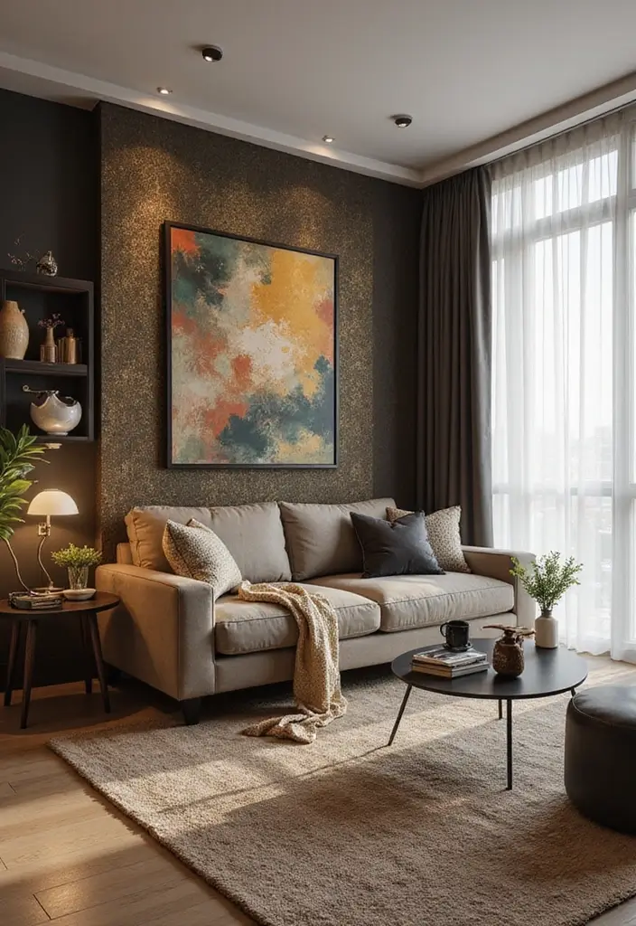 28 Boujee Apartment Living Room Ideas That Exude Glam Luxury - 13. Statement Wall Designs