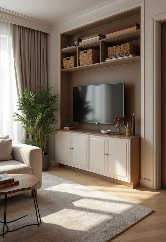 28 Boujee Apartment Living Room Ideas That Exude Glam Luxury - 15. Decorative Storage Solutions